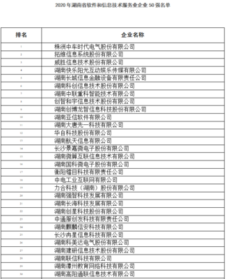 2020年湖南軟件和信息技術服務業企業50強名單公示 互聯網信息服務成亮點